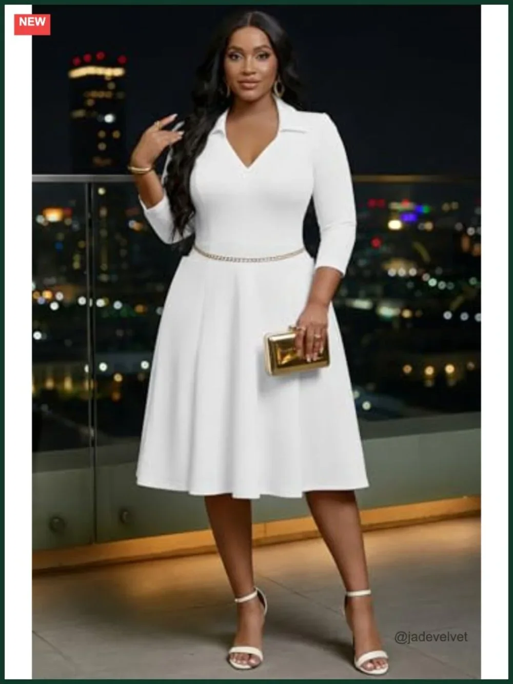 Plus Size Midi Dress, Fit and Flare A-Line Cocktail Dress with Pockets and Belt